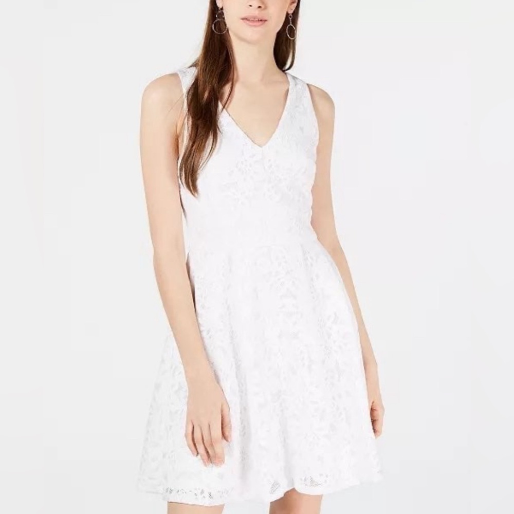 Crystal Doll Juniors' Laser Cut Lace Fit & Flare Dress